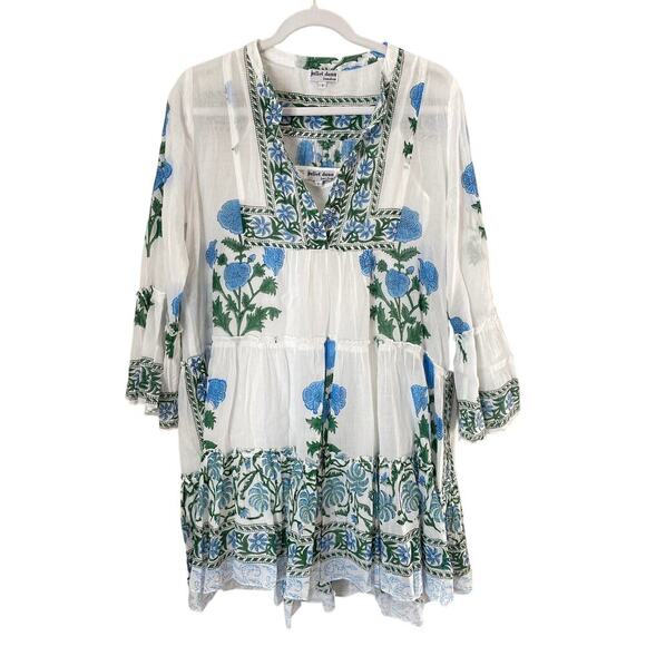 JULIET DUNN Tuckernuck White Poppy Flared Sleeve Cotton Mini Dress Block Print - Picture 7 of 11